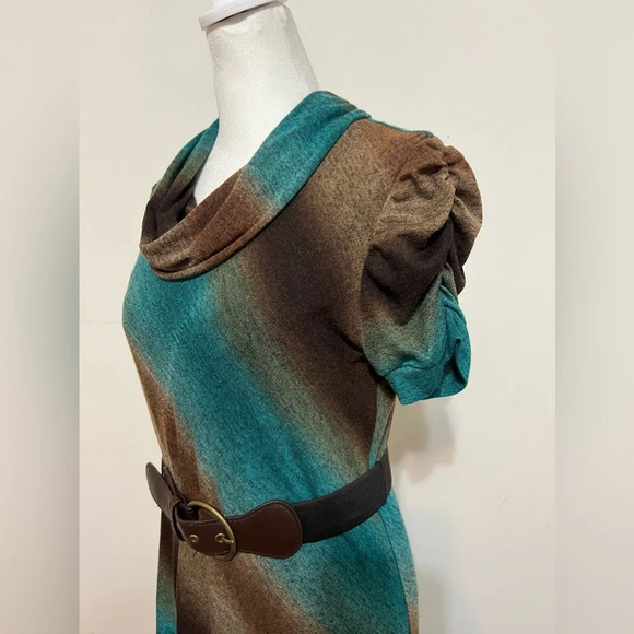 Robbie Bee Signature Cowl Neck Ruched Short Sleeve Dress Sz PM - Picture 5 of 13